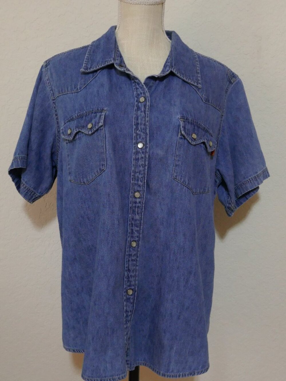 Route 66 Denim Western Collared Short Sleeve Pearl Button Up Top Women's 18W